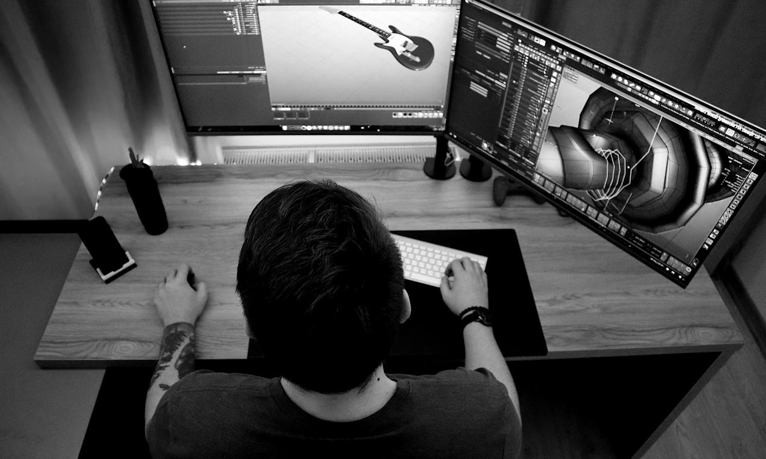 Modern technology workspace showing blockchain development environment